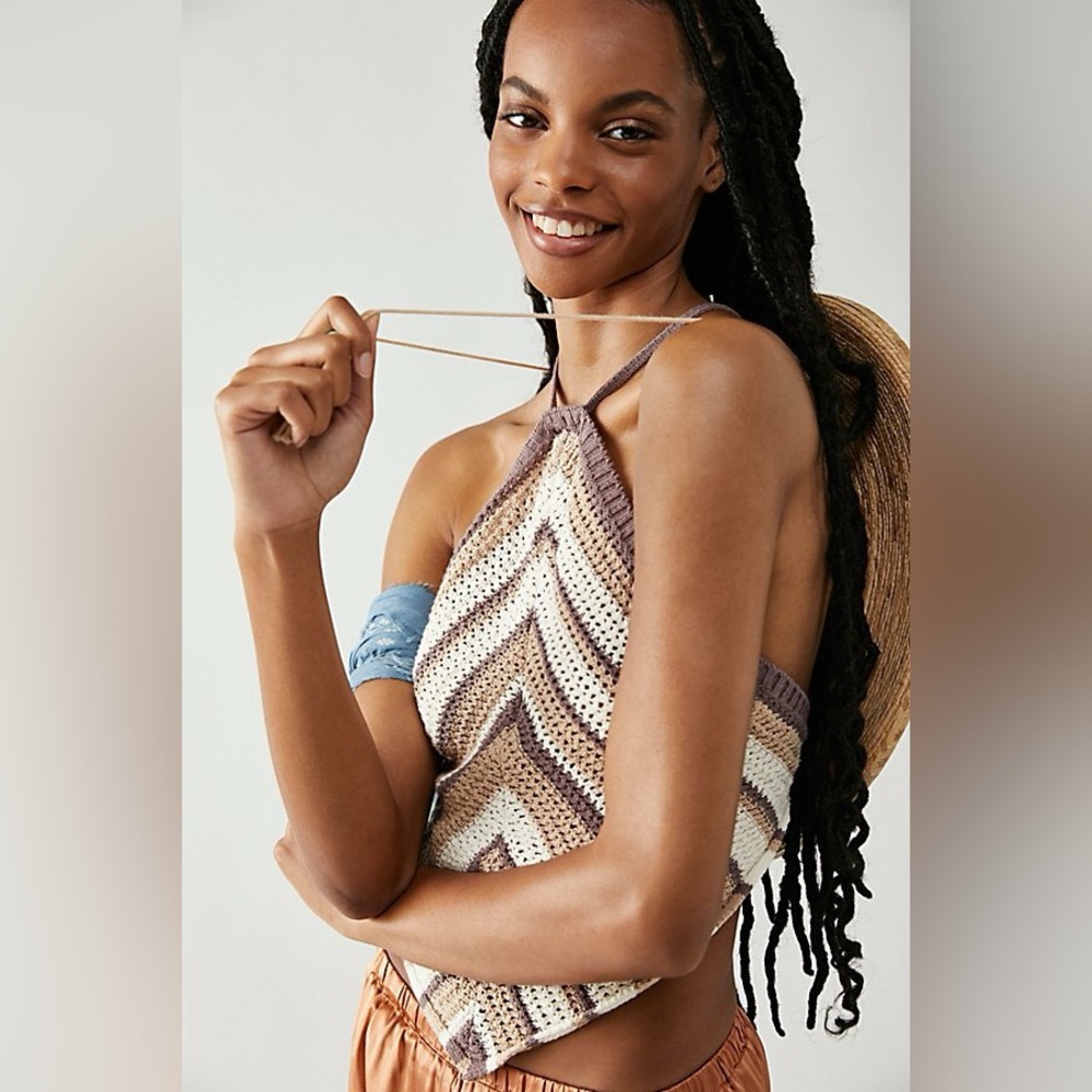 Free People June Striped Fauxchet Sweater Halter Top